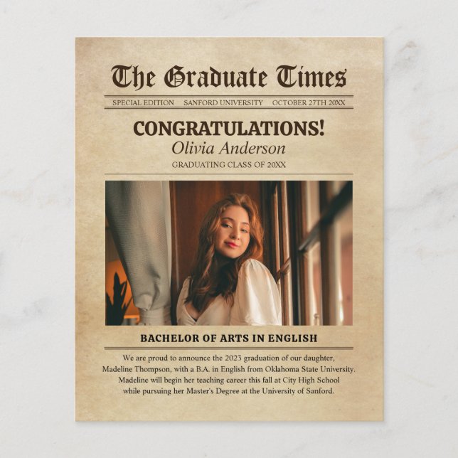 BUDGET Vintage Antigo Jornal Graduação de Fotos (Frente)