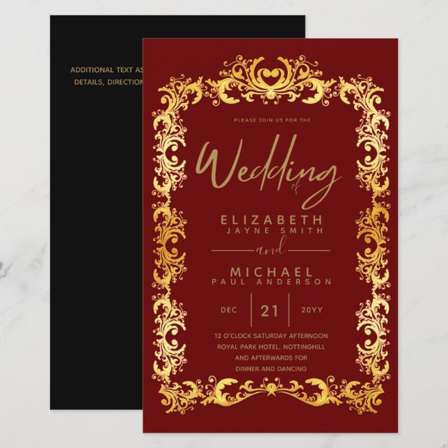 BUDGET Vintage Dourado com estrutura baixa Convite (Frente/Verso)