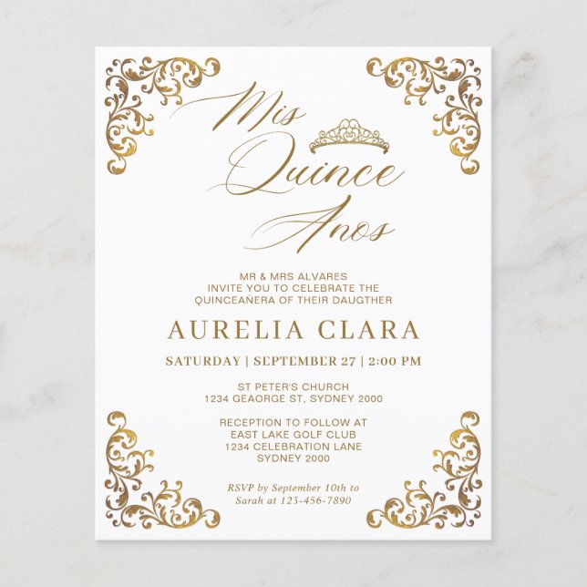 BUDGET Vintage White Dourada Mis Quince Quinceañer (Frente)