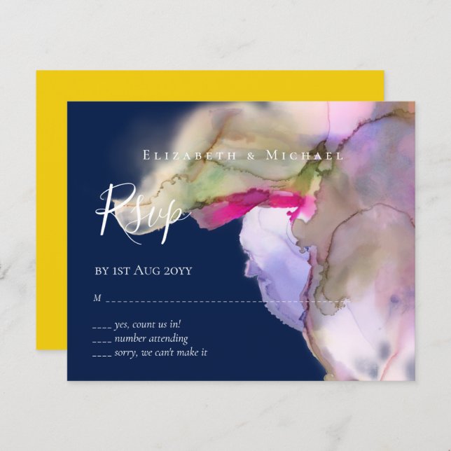 BUDGET Watercolor Abstrato Rsvp de Casamento em Pú (Frente/Verso)
