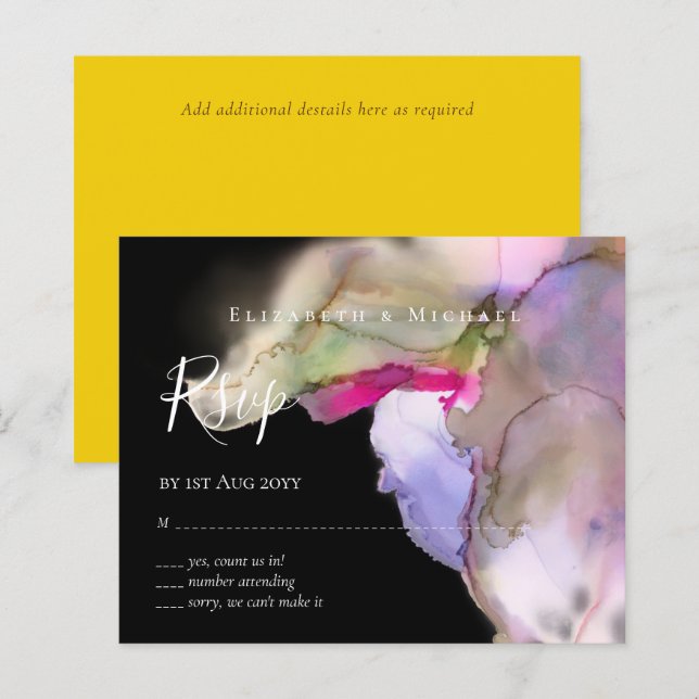 BUDGET Watercolor Abstrato Rsvp de Casamento em Pú (Frente/Verso)