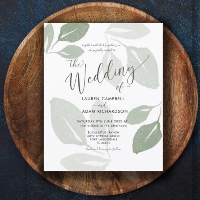 Budget Watercolor Sage Green Wedding Invitation (Criador carregado)
