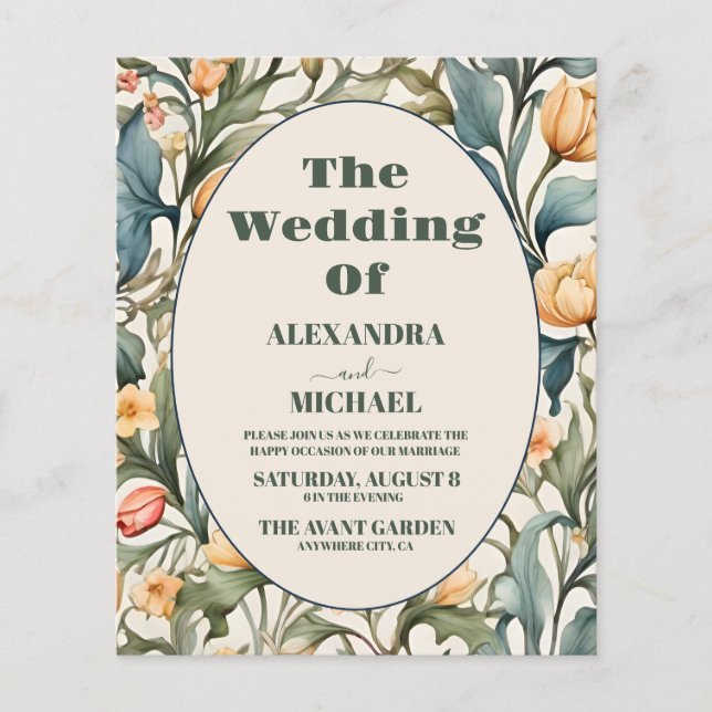 Budget Watercolor Tulips William Morris Wedding (Frente)