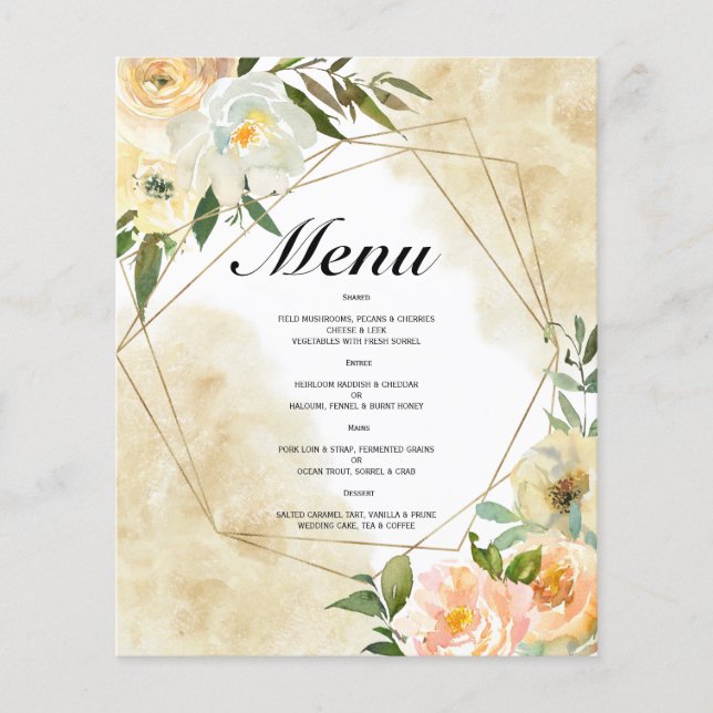 Budget Watercolor WEDDING MENU. Flyer (Frente)