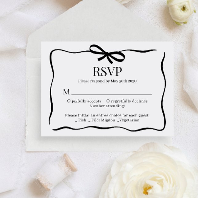 BUDGET Whimsical Black Bow Tie Wedding Menu Rsvp (Criador carregado)