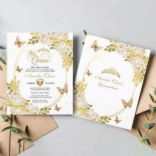 BUDGET White Floral Dourada Borboleta Quinceañera