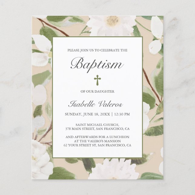 BUDGET White Flowers deixa marfim BAPTISM (Frente)