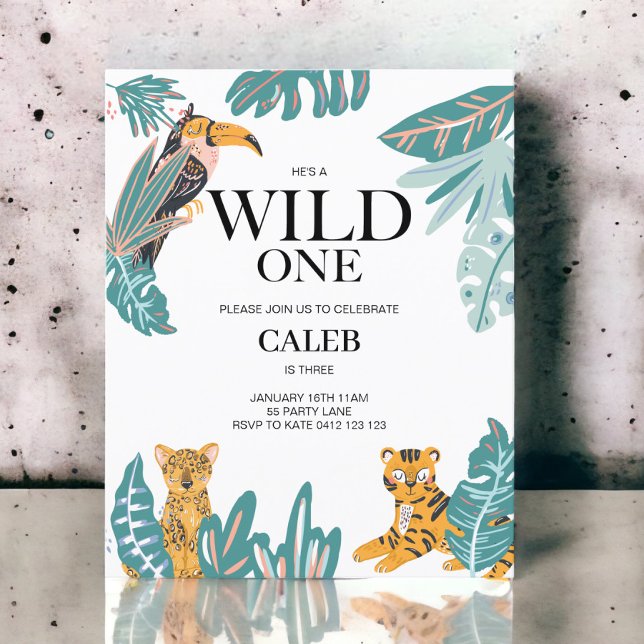 BUDGET Wild One Cute Jungle Theme Primeiro Convite (Criador carregado)