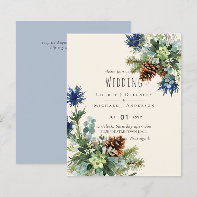 BUDGET Winter Blue Thistle Eucalyptus Weding (Frente/Verso)