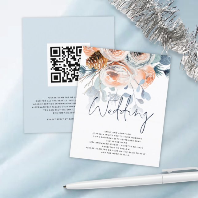 BUDGET Winter Florals QR Code Casamento Convite (Criador carregado)