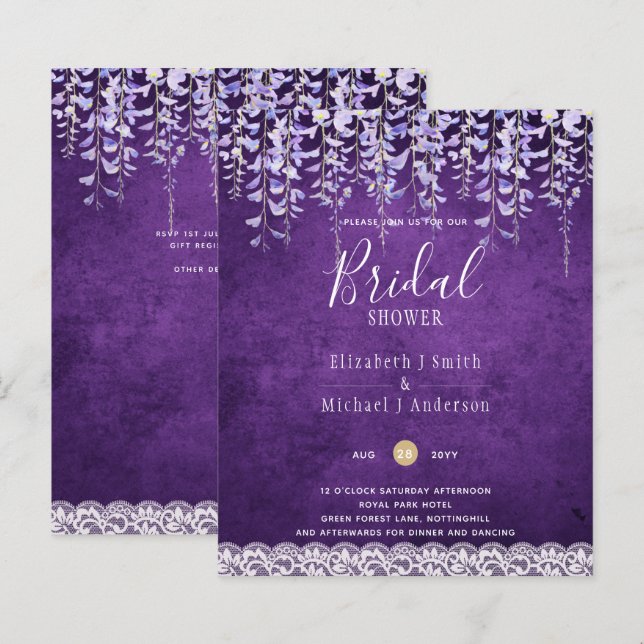 BUDGET Wisteria Floral Lace CHÁ DE PANELA INVITE (Frente/Verso)
