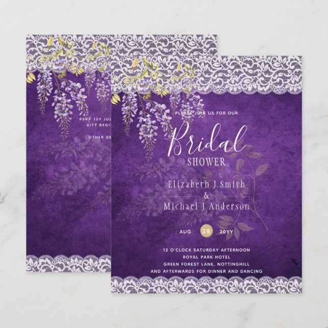 BUDGET Wisteria Floral Lace CHÁ DE PANELA INVITE (Frente/Verso)