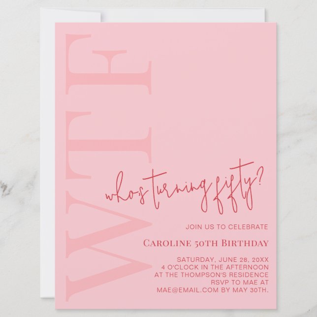 Budget WTF Who's Turning Fifty | Pink Red Birthday (Frente)
