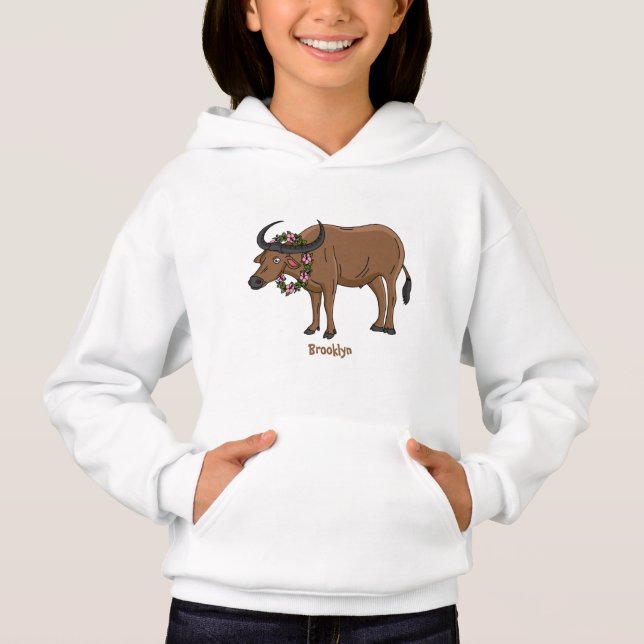Búfalo aquático com ilustração de desenho animado  (Frente)