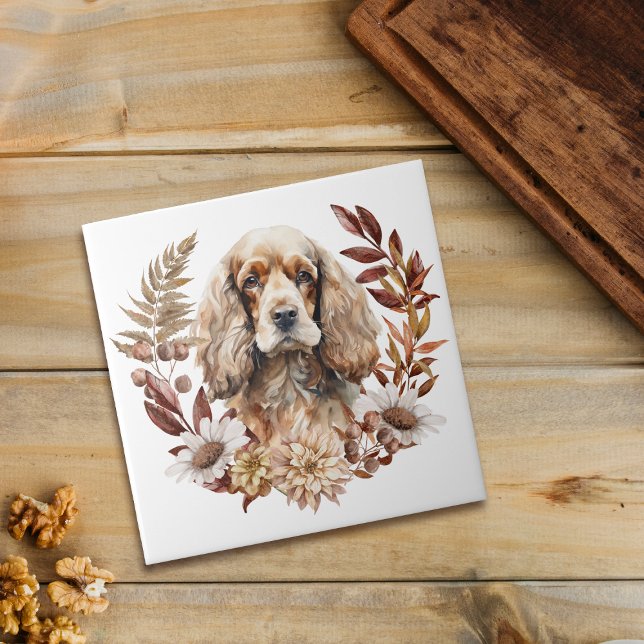 Buff American Cocker Spaniel Dog Autumn Wreath (Criador carregado)