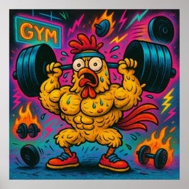 Buff Chicken Levantando Pesos Poster