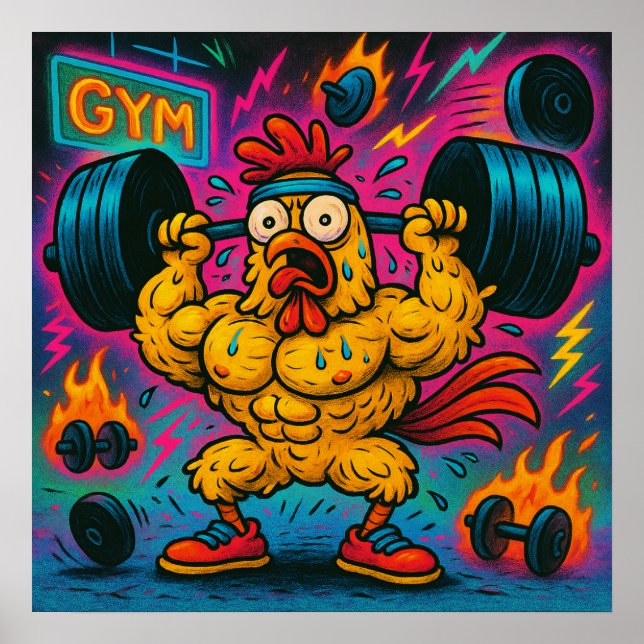Buff Chicken Levantando Pesos Poster (Frente)