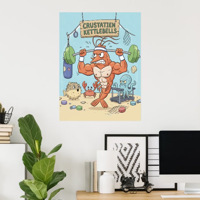 Buff Shrimp Gym Poster - Funny Beach Art Print (Escritório em casa)