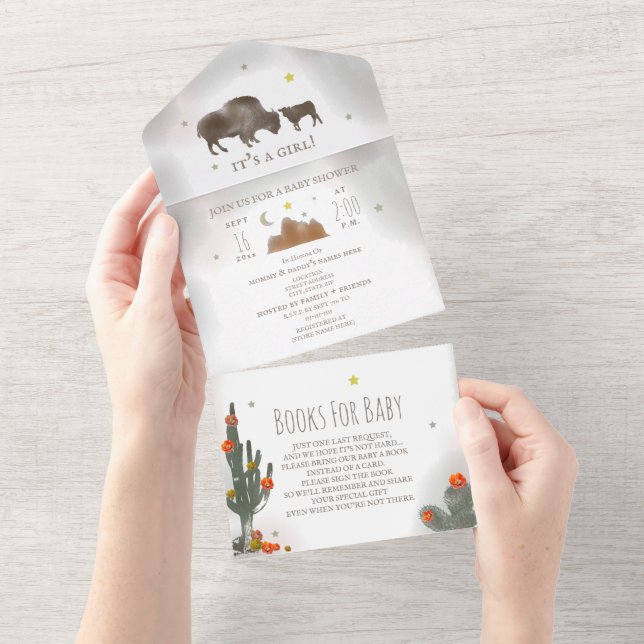 Buffalo Bison Cactus Book Request Girl Chá de fral (Aba destacável)