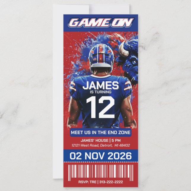 Buffalo Football Ticket Birthday Invitation (Frente)
