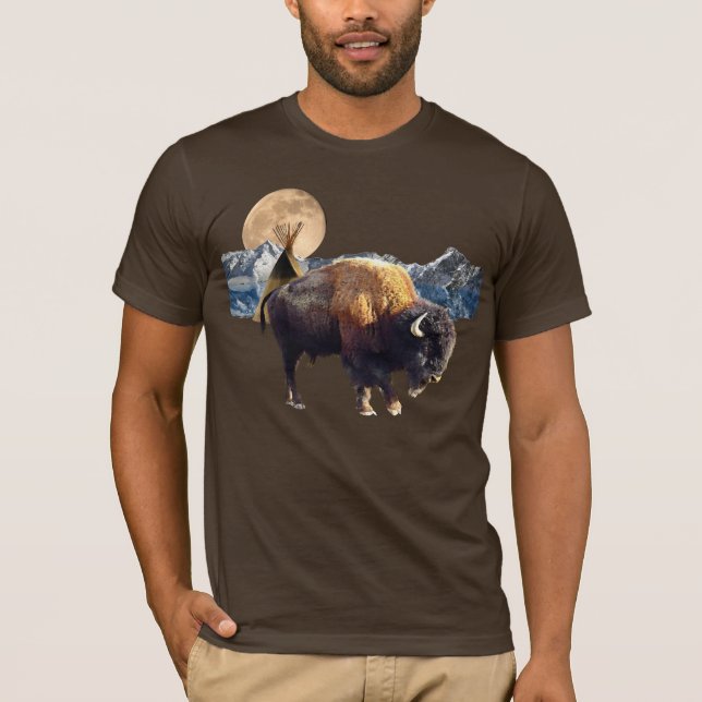 Buffalo, Lua e TeePee - Camiseta de Arte da Vida S (Frente)