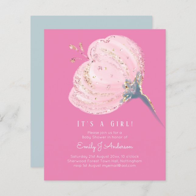 BUGET Rosa Rosa Rosa Brilhante É Um Chá de fraldas (Frente/Verso)