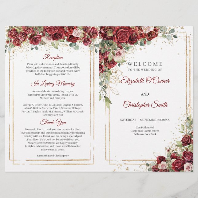 Buhu Burgundy e rosas de escova dobrados (Frente)