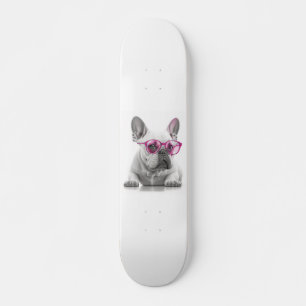 Buldogue francês com óculos cor-de-rosa skate