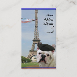 Buldogue francês no cartão de visita de Paris