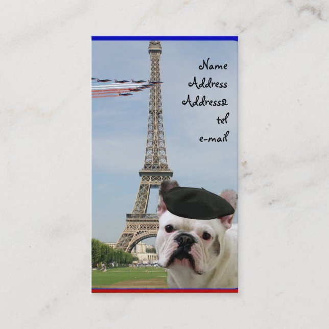 Buldogue francês no cartão de visita de Paris (Frente)