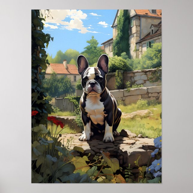 Buldogue Francês Sentado Em Um Poster De Parede (Frente)