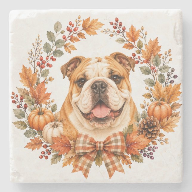 Buldogue Inglês Outono Porta-copos (Frente)