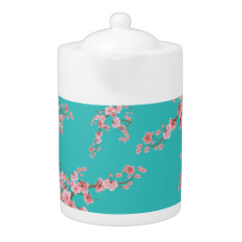 Bule de Chá de Flores de Cerejeira em Aquarela