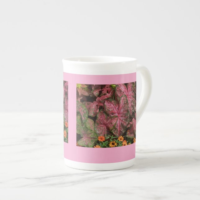 Bule de Chá em Forma de Xícara Caladium Rosa (Frente Esquerda)