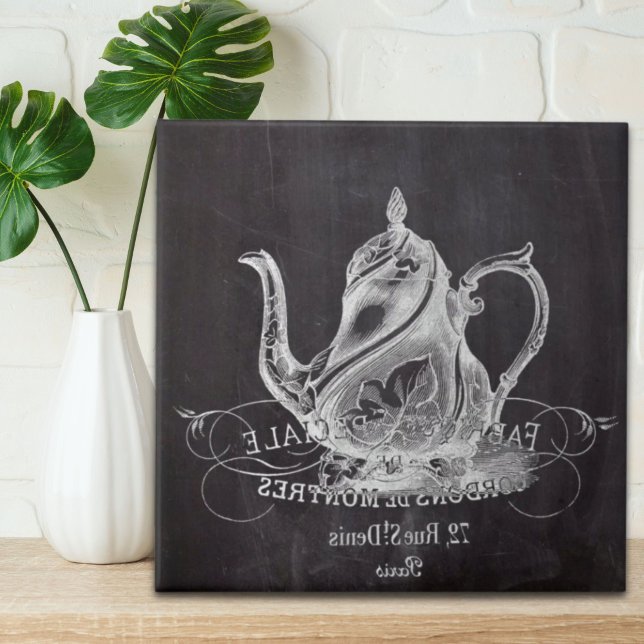 Bule de chaleira Alice no chá das Maravilhas (Chalkboard teapot Alice in Wonderland tea party Tile)