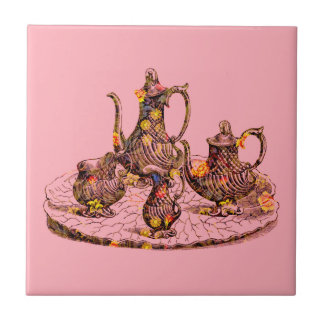 Bules do vintage no azulejo decorativo cor-de-rosa