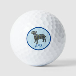 Bull Terrier Dog Silhouch Monograma Grid Blue