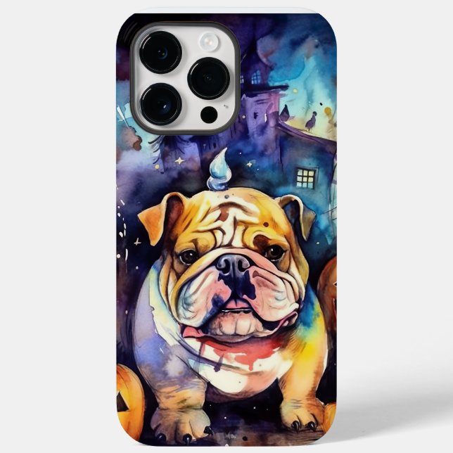 Bulldog de Halloween com Abóboras Assustador (Verso)