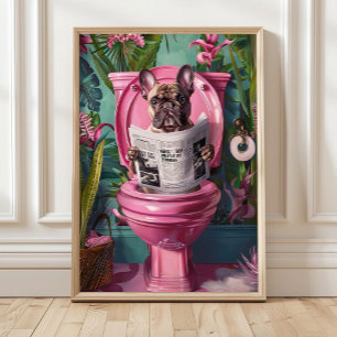 Bulldog Francês Creme na Impressão do Vaso Sanitár