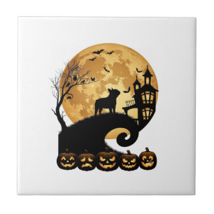 Bulldog Francês de Halloween Lua Abóboras Assustad