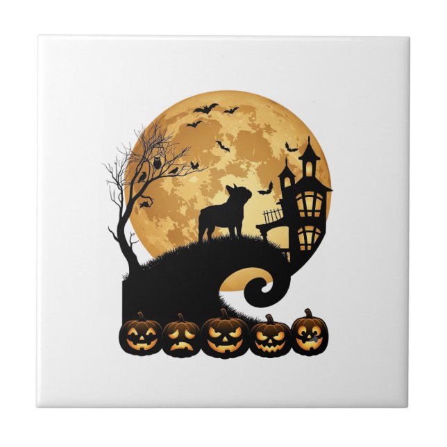 Bulldog Francês de Halloween Lua Abóboras Assustad (Frente)