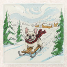 Bulldog Francês Esquiando, Porta-copos de Vidro