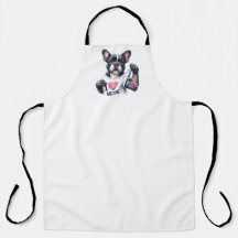 Bulldog Francês I Heart Mãe Tattoo Apron