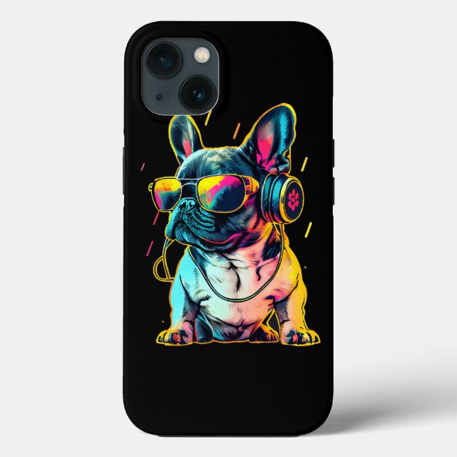 Bulldog Francês Retrowave com Fones de ouvido e Su (Verso)