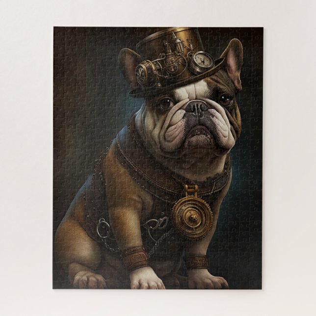 Bulldog Francês Steampunk, Quebra-cabeça Retro Fut (Vertical)
