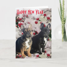 Bulldogs franceses cartão postal Happy Year New