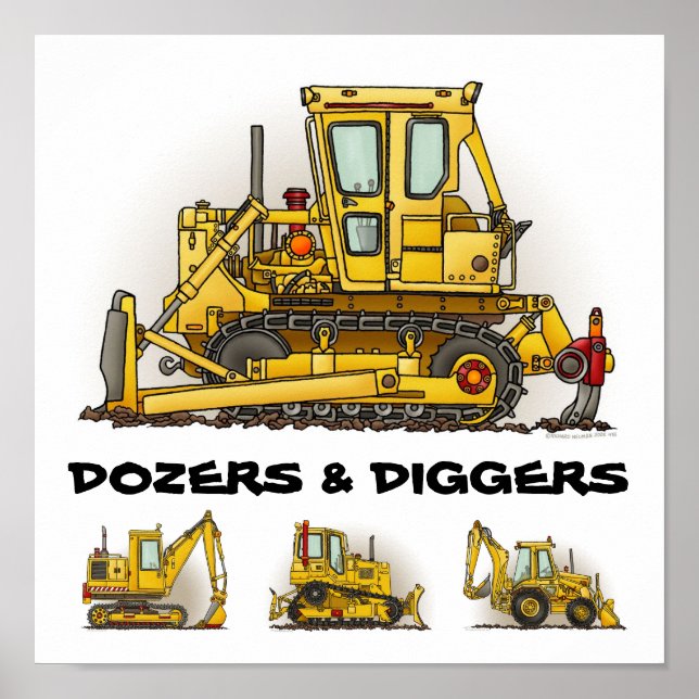 Bulldozer Dozers Diggers Poster Impressão (Frente)