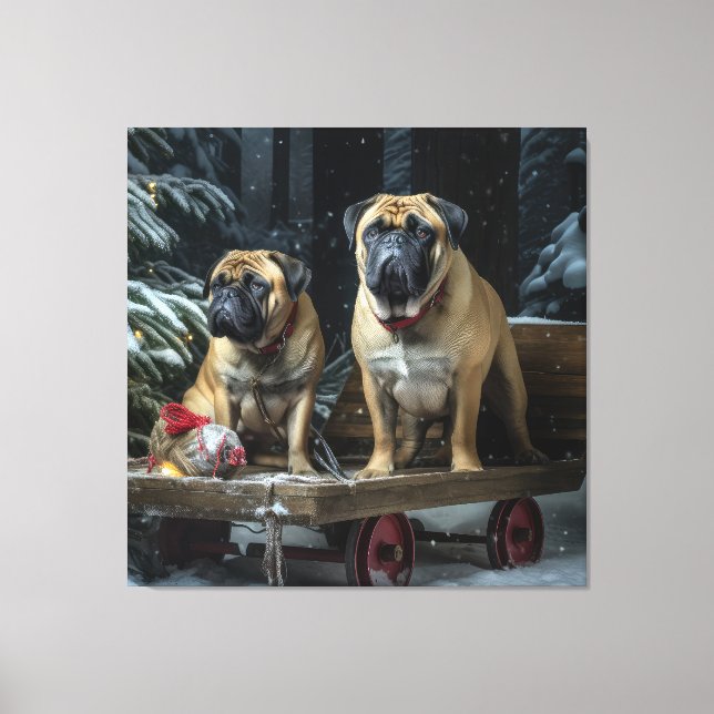 Bullmastiff Nevado Trineo de Natal Decoração  (Frente)