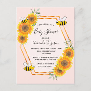 Bumble abe rosa gold floral chá de fraldas convite