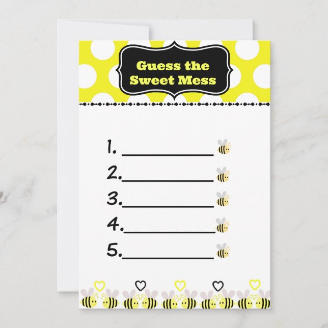 Bumble Bee adivinha o doce Mess Card, Poo Game (Frente)